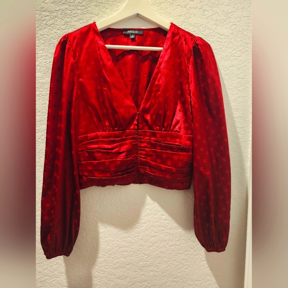 Papaya Size M Evening Red Polka Dot Cropped Blouse